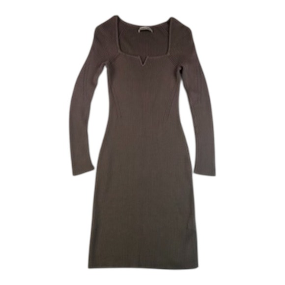 Abercrombie & Fitch Ribbed Knit Long Sleeve Midi Dress Brown Size XS - Picture 2 of 16